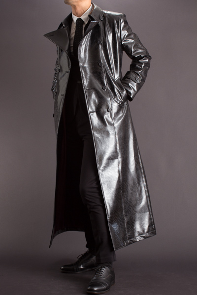 マトリックス風コート販売、着丈135cm クロコフェイクレザー