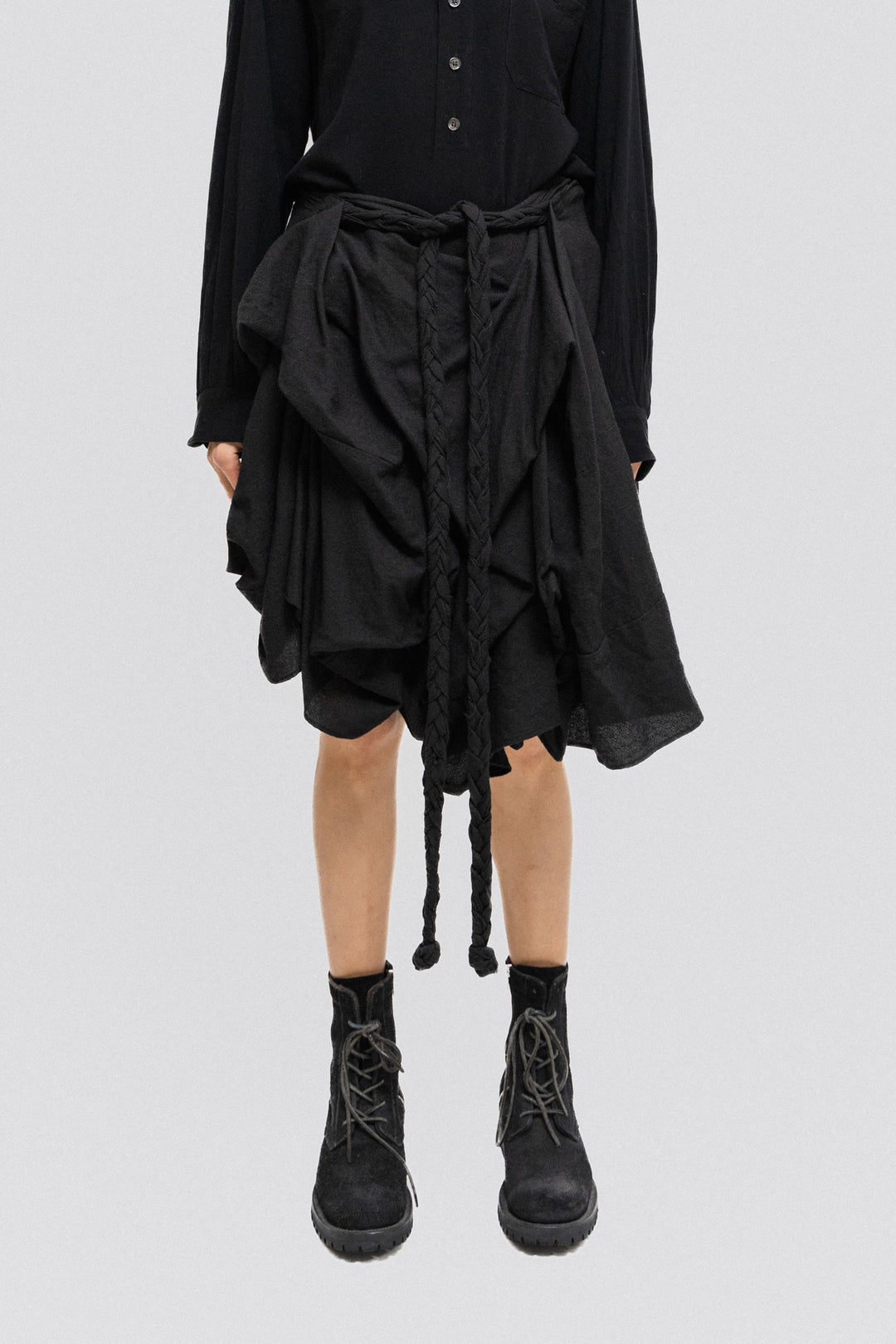 ANN DEMEULEMEESTER - FW05 Ruched skirt with braided straps – L'OBSCUR