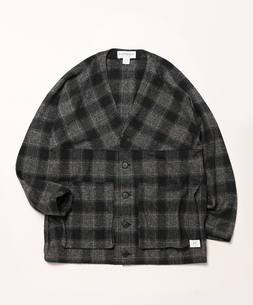 Digs Crew Cardie Jacket - Cotton Tweedy Check(L(MEN) Black