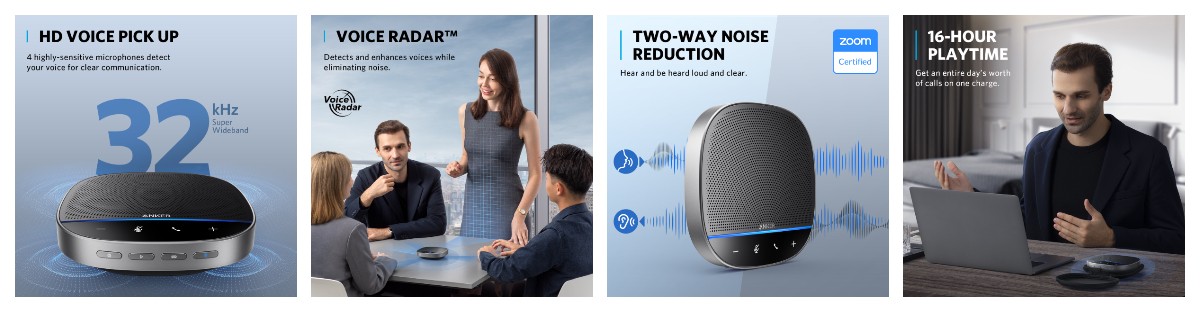 超⾼感度マイクと優れた⾳声処理機能で⼤⼈数でもクリアな通話が可能