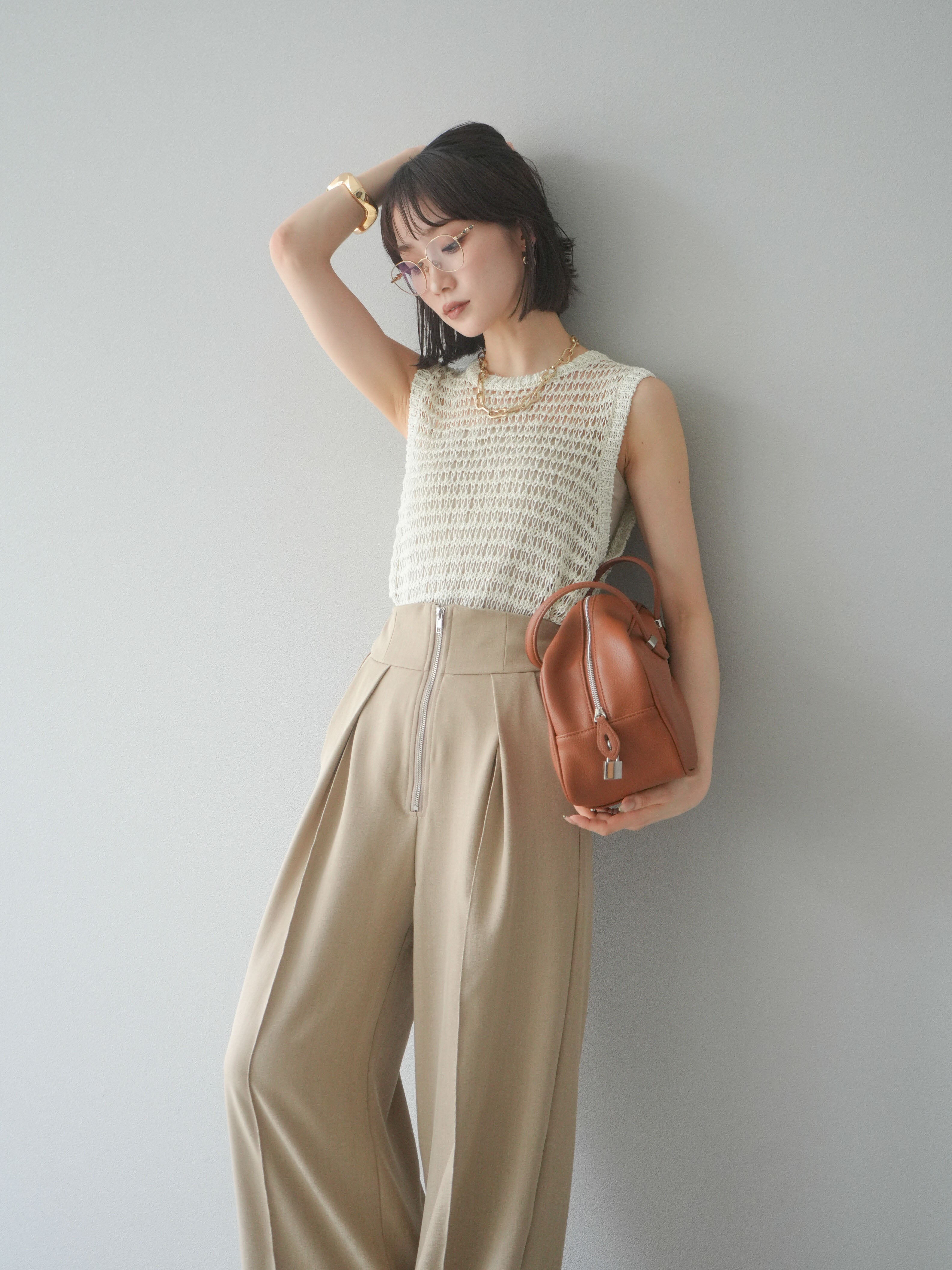 予約]ミックスヤーン透かし編みニットタンクトップ/アイボリー – Lumier