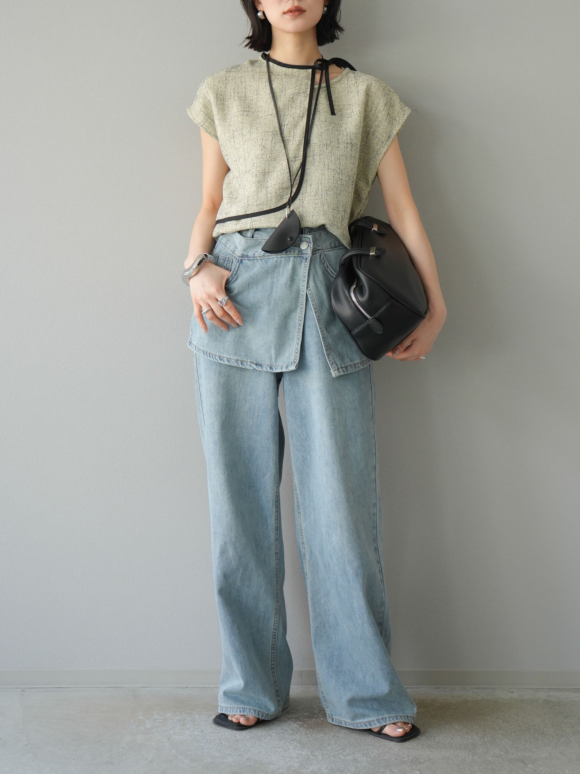 予約]コルセット付ワイドデニムパンツ/ライトブルー – Lumier