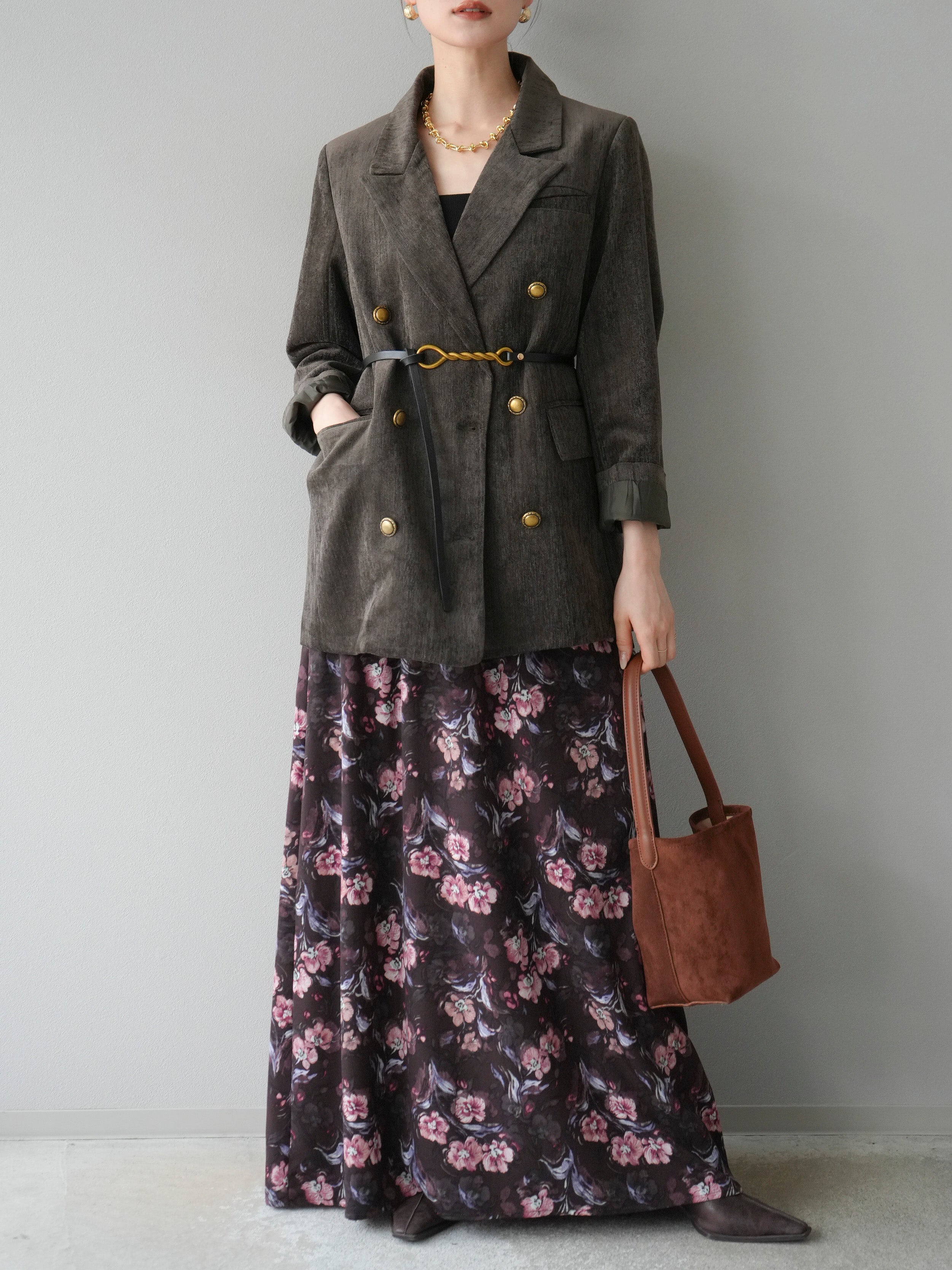 予約]ベロアダブルジャケット/ブラウン – Lumier