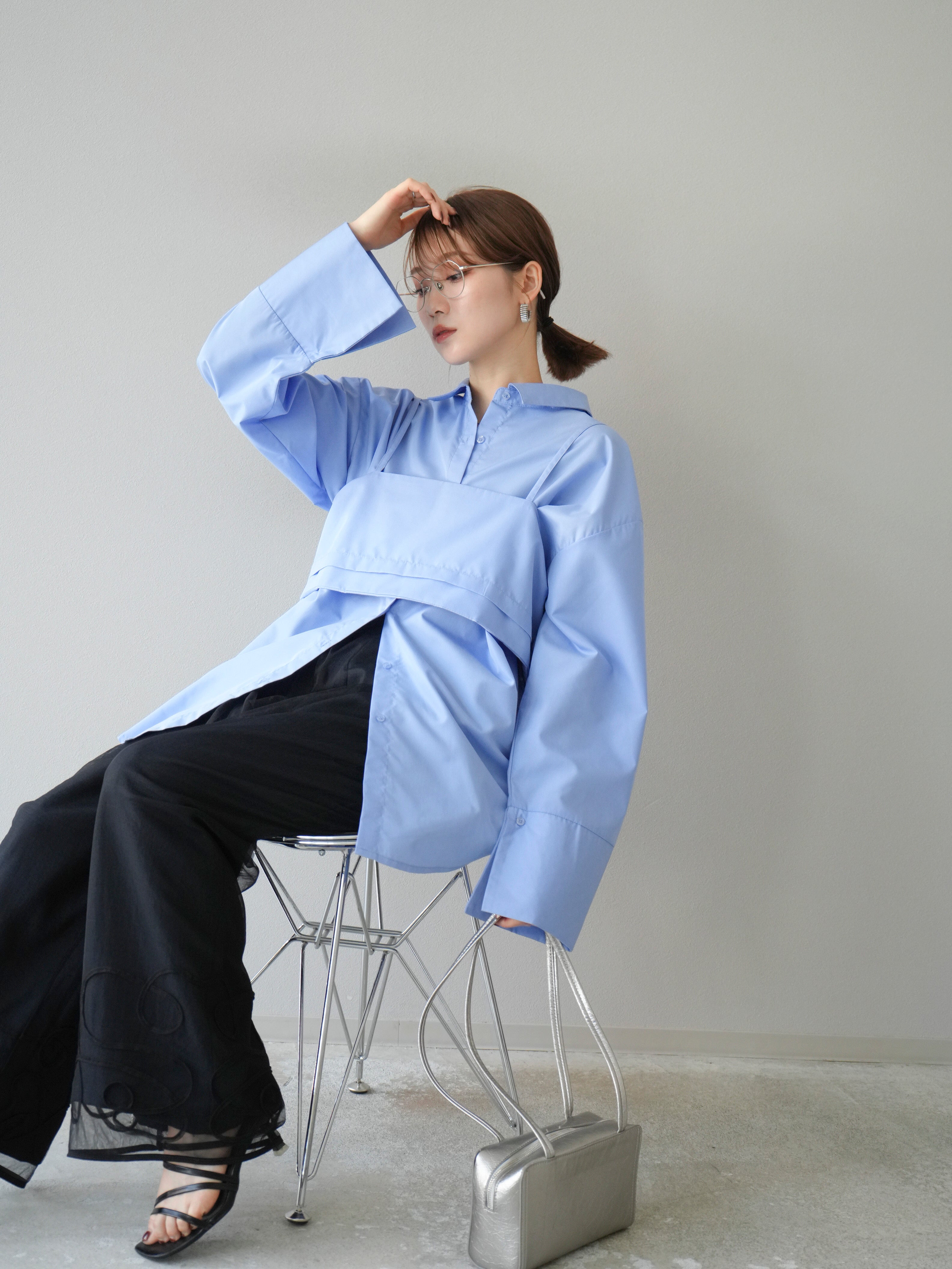 予約]ビスチェ付ブロードオーバーシャツ/ブルー – Lumier