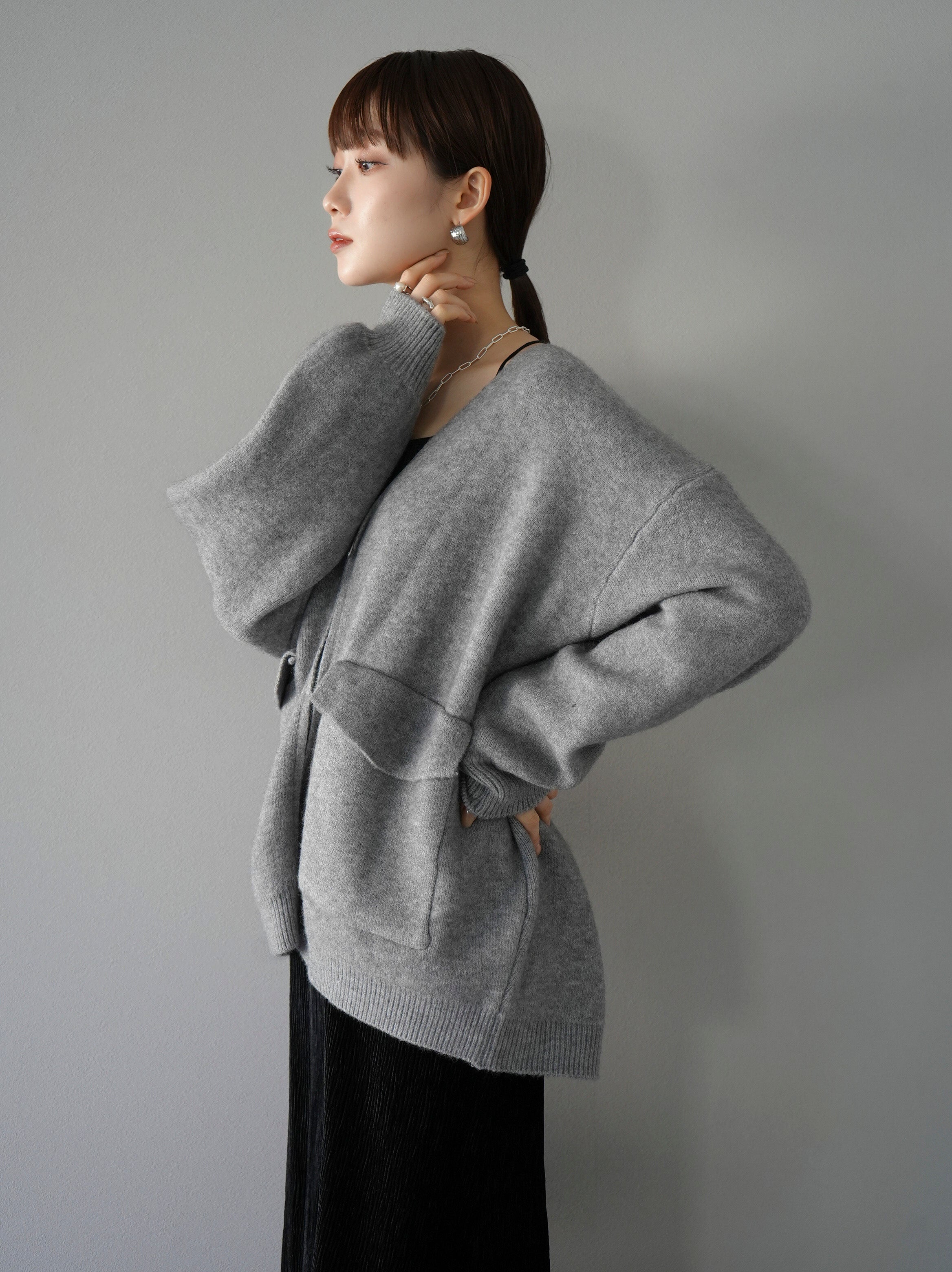 予約]BIGポケットジップニットカーディガン/グレー – Lumier