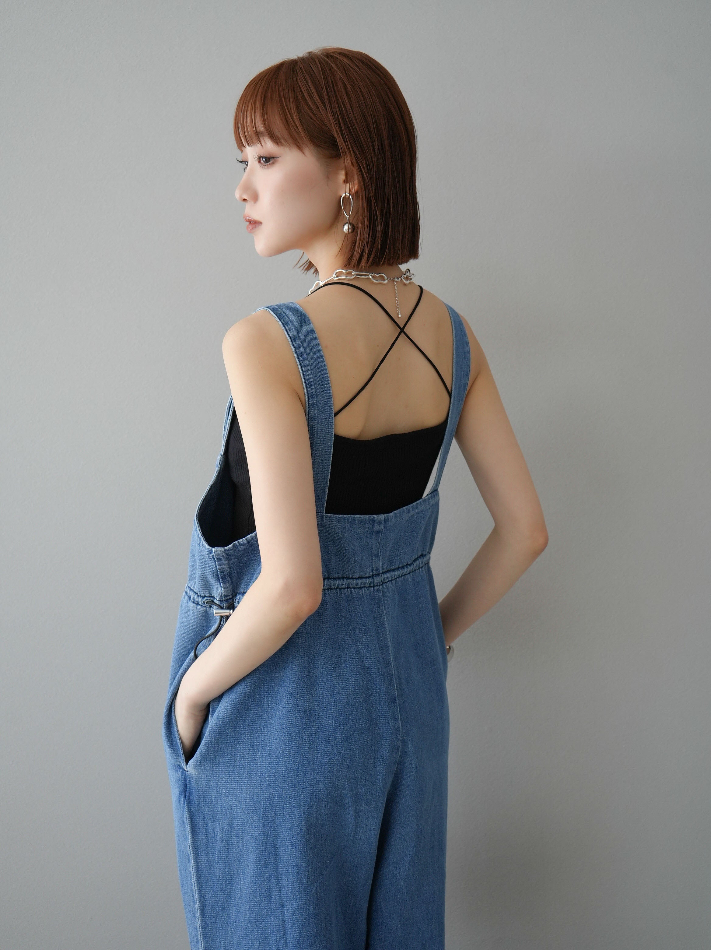 予約]ジップデザインドロストデニムサロペット/ブルー – Lumier