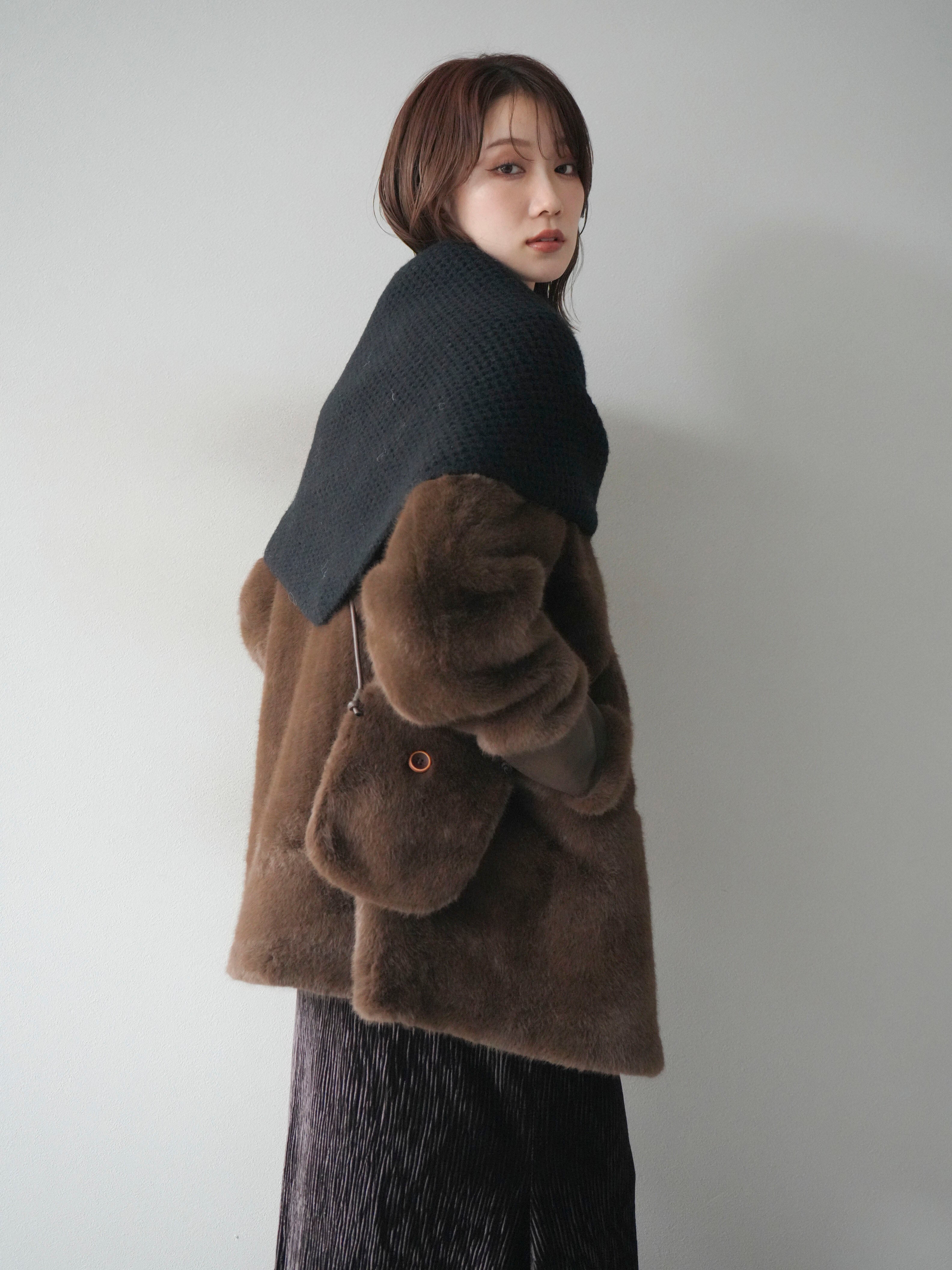 SET]バッグ付エコファーノーカラーコート+選べるアクセセット(2set