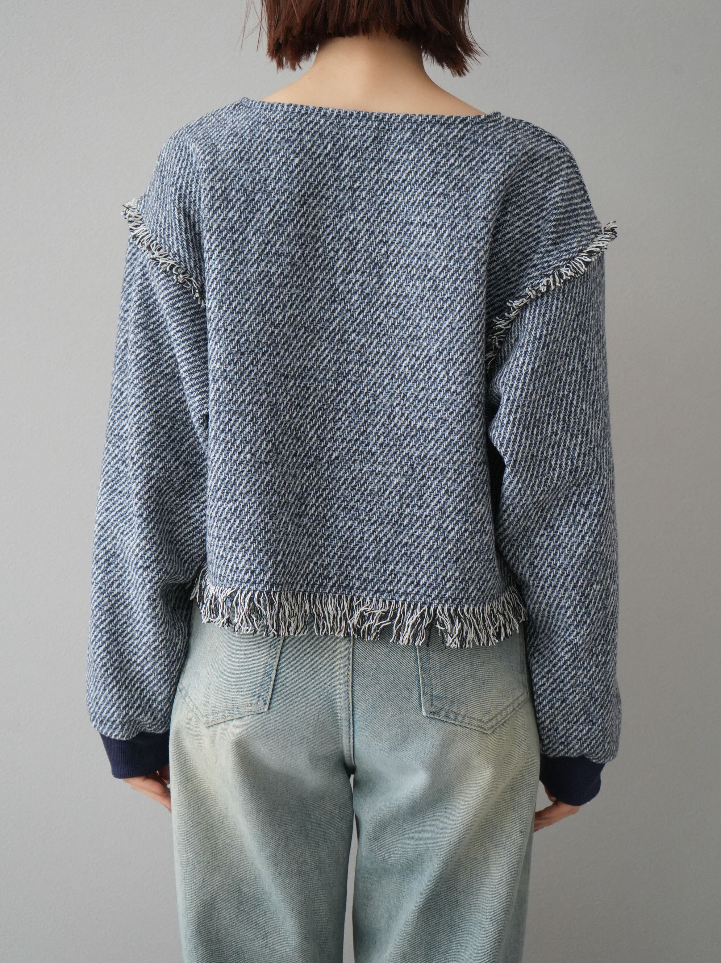 予約]ツイードフリンジプルオーバー/ブルー – Lumier