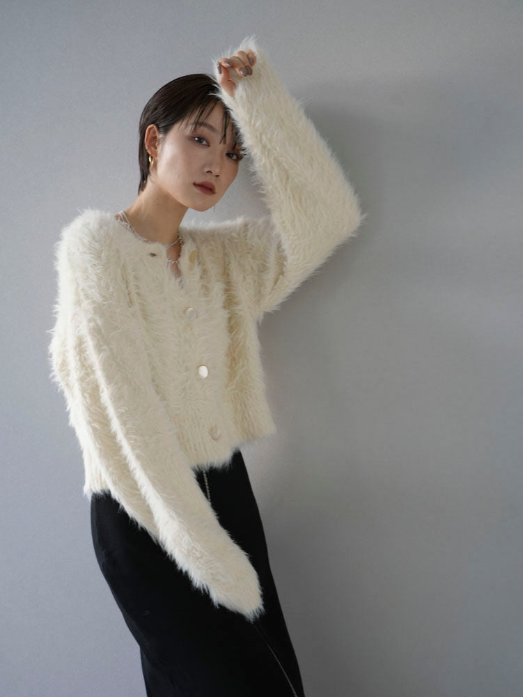 予約]カッティング2WAYシャギーニットカーディガン/アイボリー – Lumier