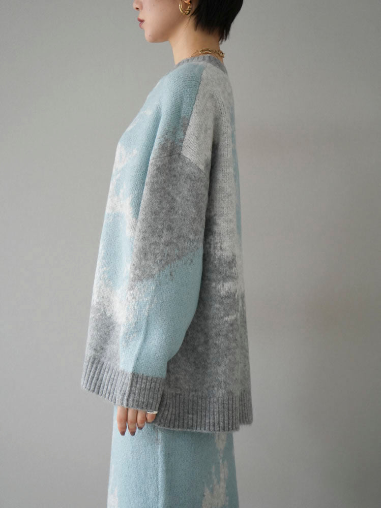 予約]モヘアタッチニュアンス柄ニットプルオーバー/ブルー – Lumier