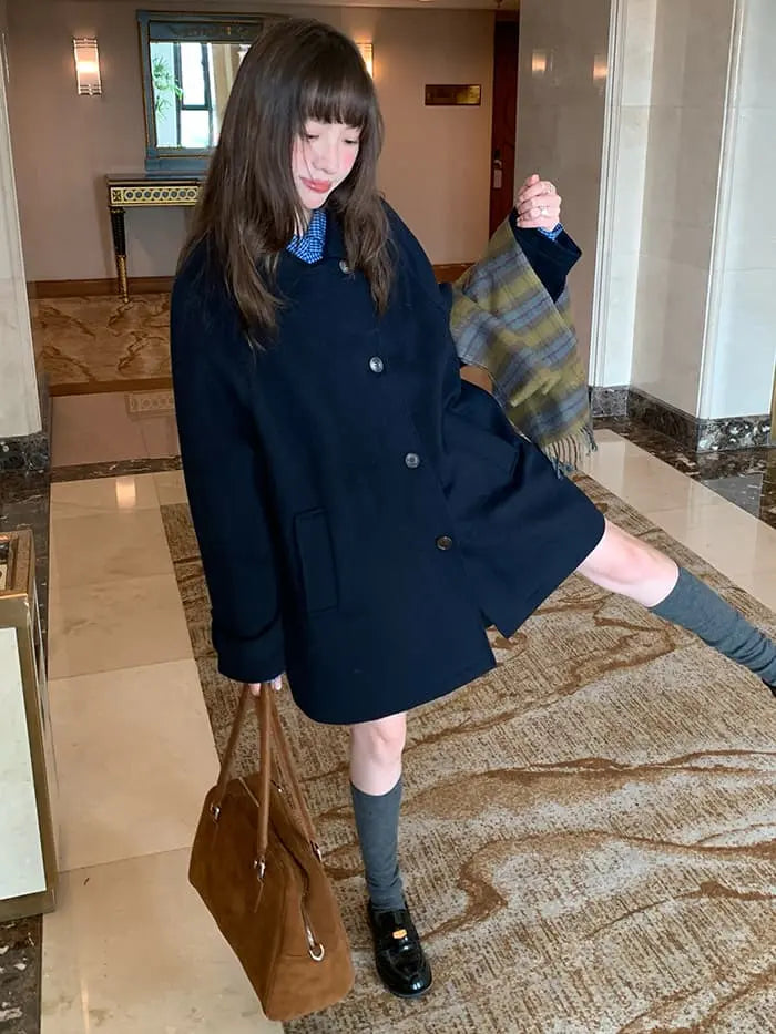 ウールブレンド 折り襟 ミドルコート- LUMIYUMI