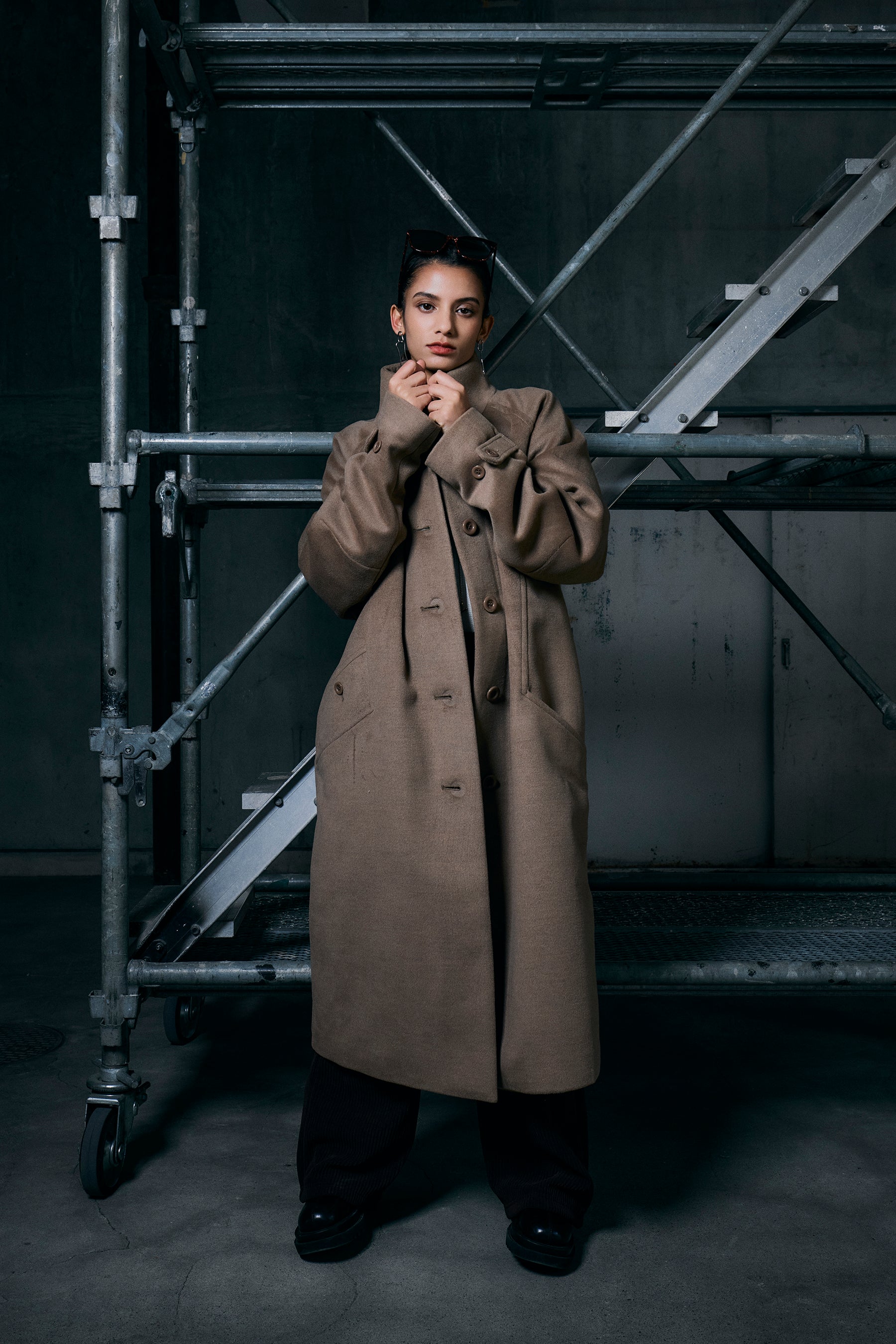 Stand Collar Long Coat（GREIGE） – Luamoda