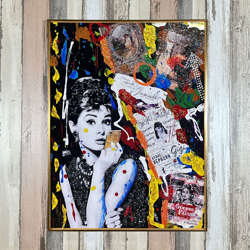 水晶パネル アートパネル 60×80cm ポップアート 金フレーム付き