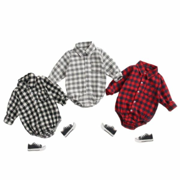 チェックシャツロンパース【70サイズ(6～12ヵ月)】生後半年～1歳 大人