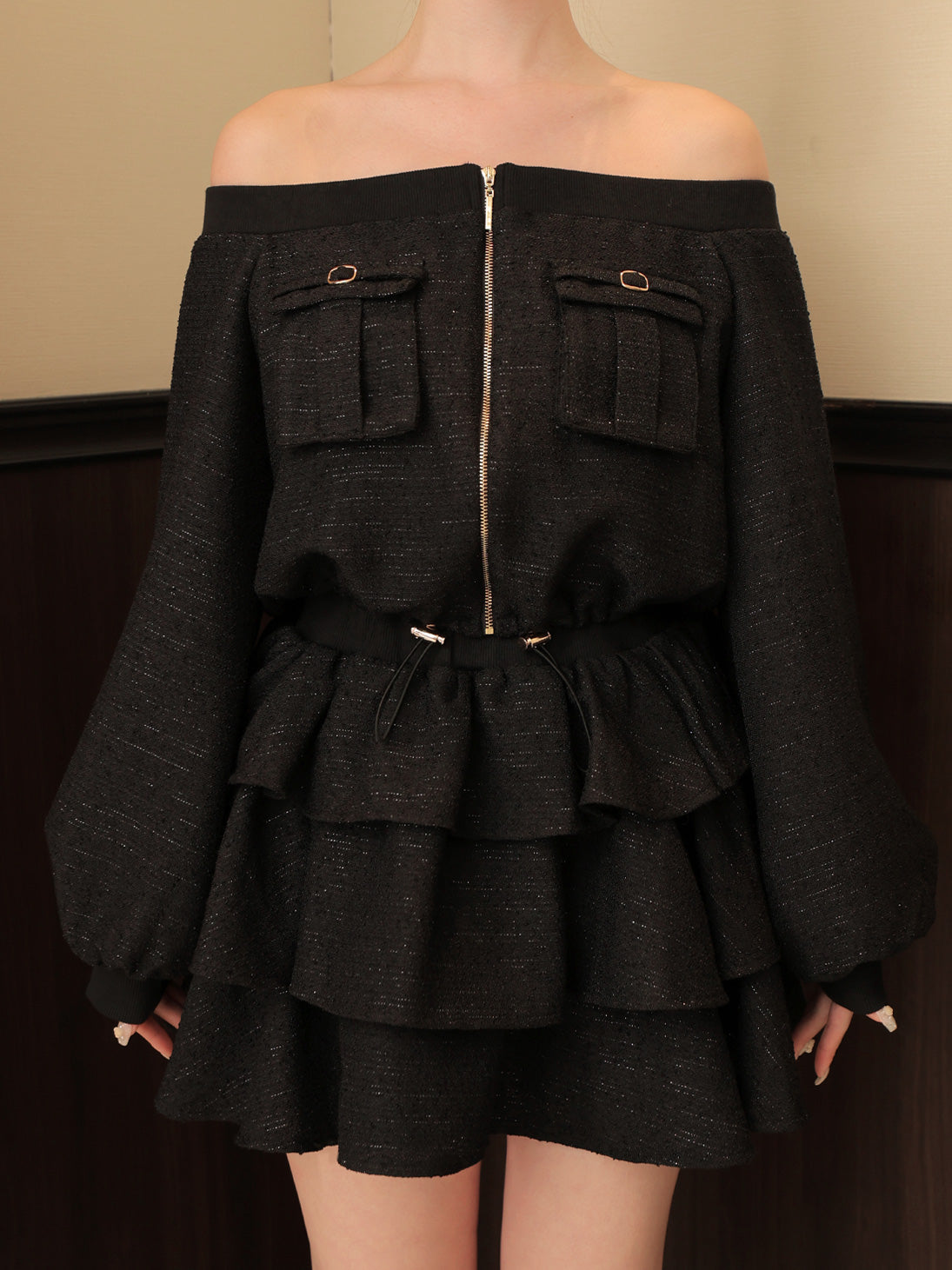 Tweed zip ruffle set up(eme10566) – M me eme