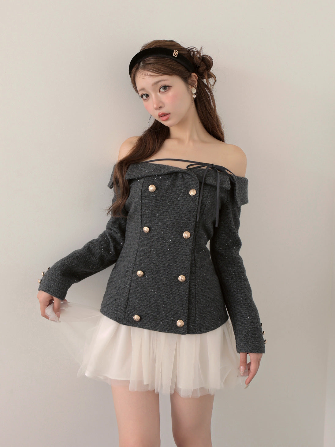 Wool herringbone tulle onepiece(eme10782) – M me eme