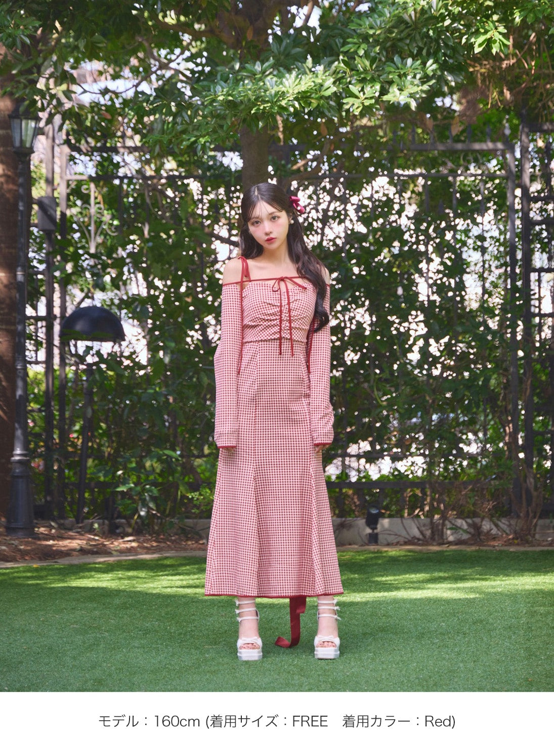 Gingham check ensemble long onepiece(eme10812) – M me eme