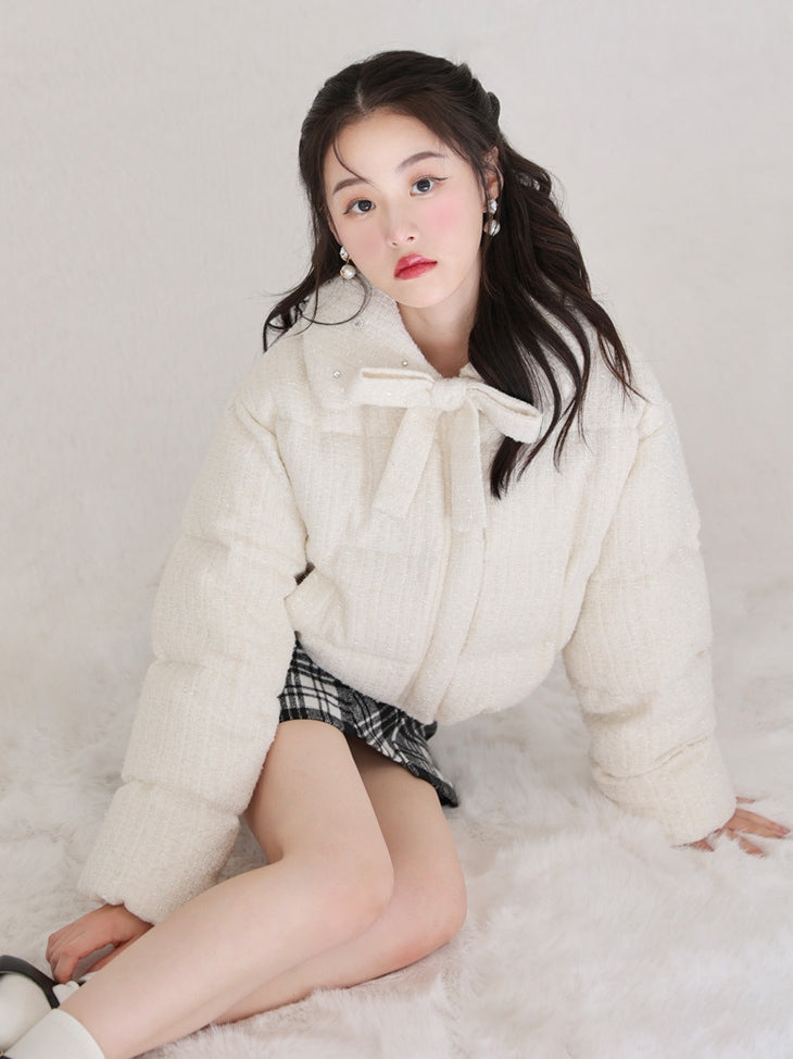 SALE】Ribbon tweed short down jacket (eme10458) – M me eme