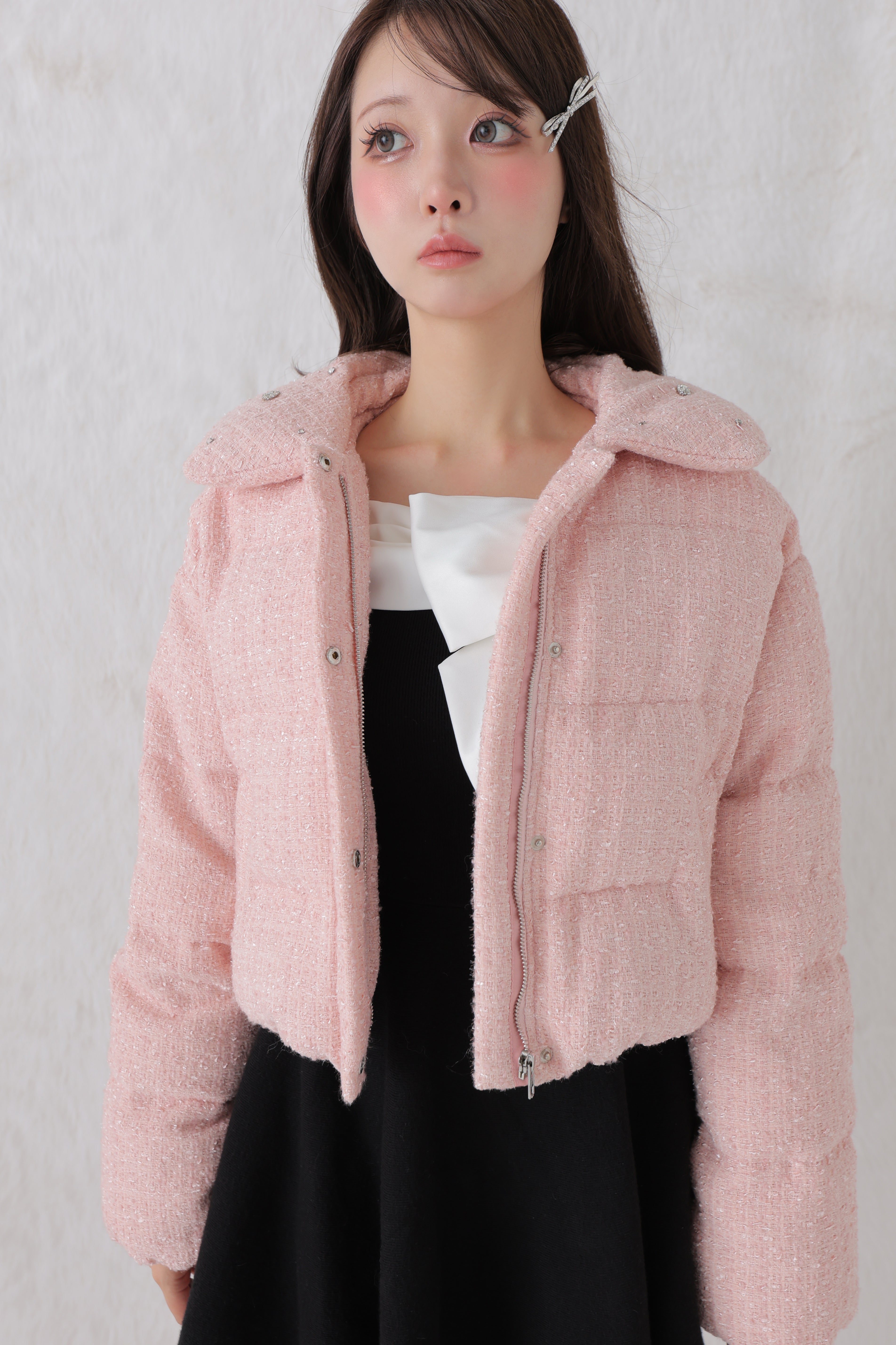 SALE】Ribbon tweed short down jacket (eme10458) – M me eme