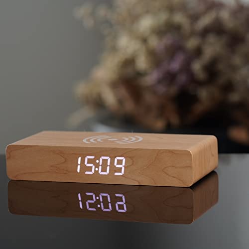 Amazon.co.jp: WOOD SHOW Qi充電時計 デジタル 置き時計 ワイヤレス