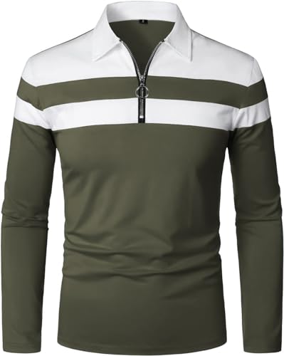 YTD Men's Long Sleeve Polo Shirts Quarter-Zip Casual Slim Fit
