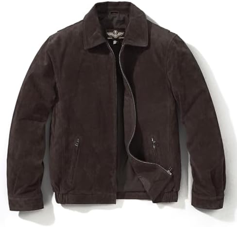 FLAVOR Men's Suede Leather Bomber Jacket Casual Coat for Men, Dark
