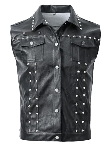 DSDZ Fashion Mens Rivet Faux Leather PU Vest Punk Party Studded