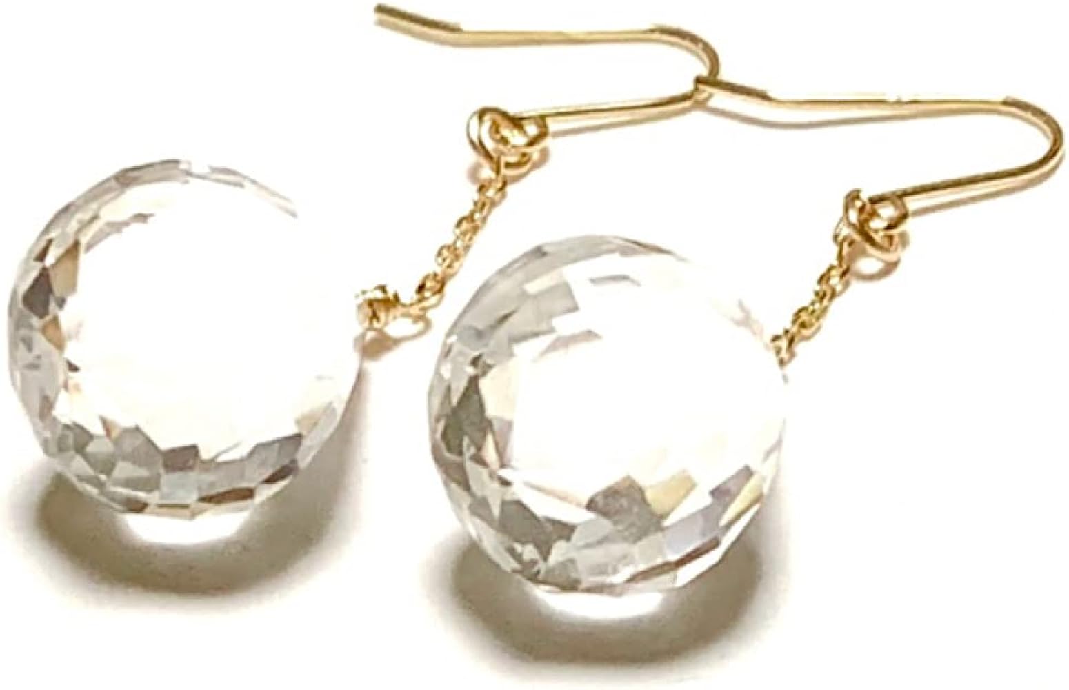 Amazon | 【Rvaru】 K18ピアス 本水晶 ドロップ ブリオレットカット