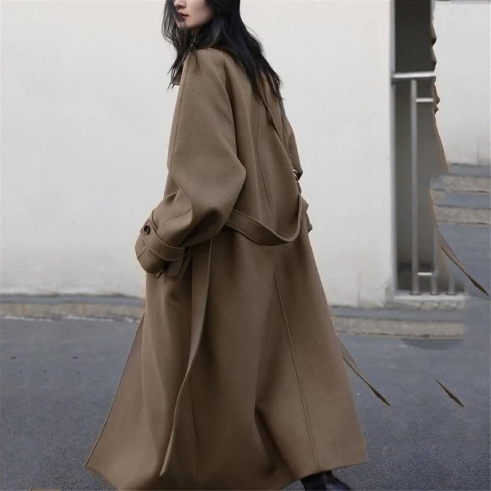 Amazon.com: Women's Woolen Lace-Up Wool Coat Lapel Long-Sleeved