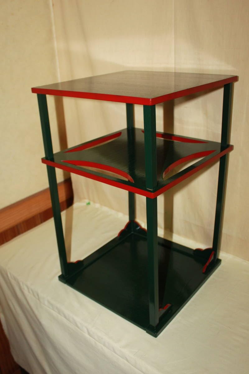 Amazon.co.jp: 茶道具 棚 二重棚 碌々斎好写 青漆爪紅 柿合塗 糸巻棚