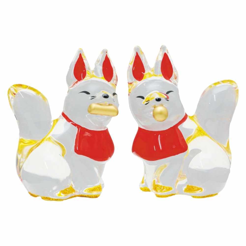 Amazon.co.jp: クリスタルガラス キツネ 置物 縁起物/稲荷きつねペア
