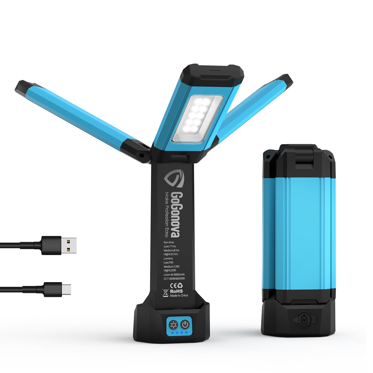 Amazon.co.jp: GoGonova 2200lm USB充電式作業灯 8000mAh大容量LED