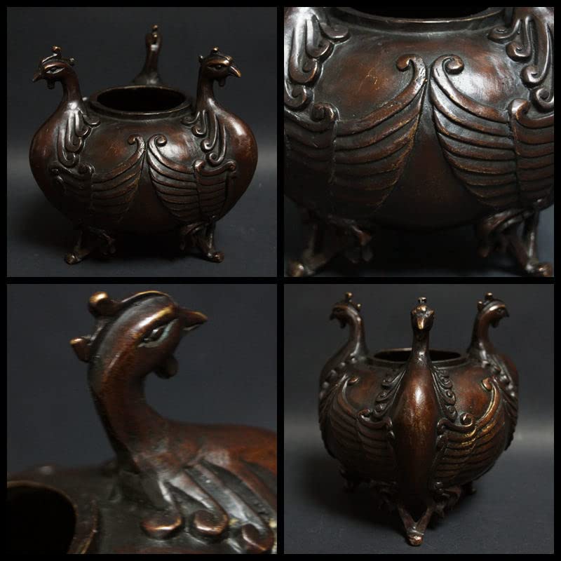 Amazon.co.jp: 閑明治期 古銅製 了谷造 金工細工『鳳凰文』香炉 鹿摘