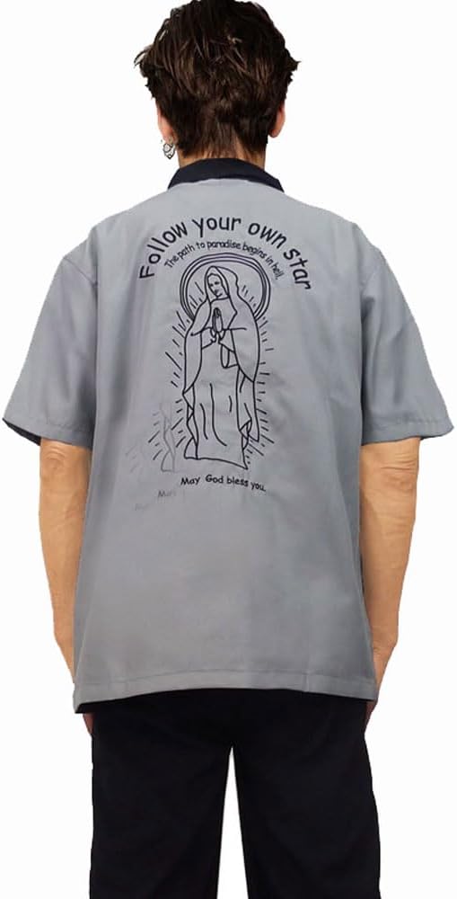 Amazon.co.jp: マリア刺繡シャツ 2カラー ボーリングシャツ メンズ