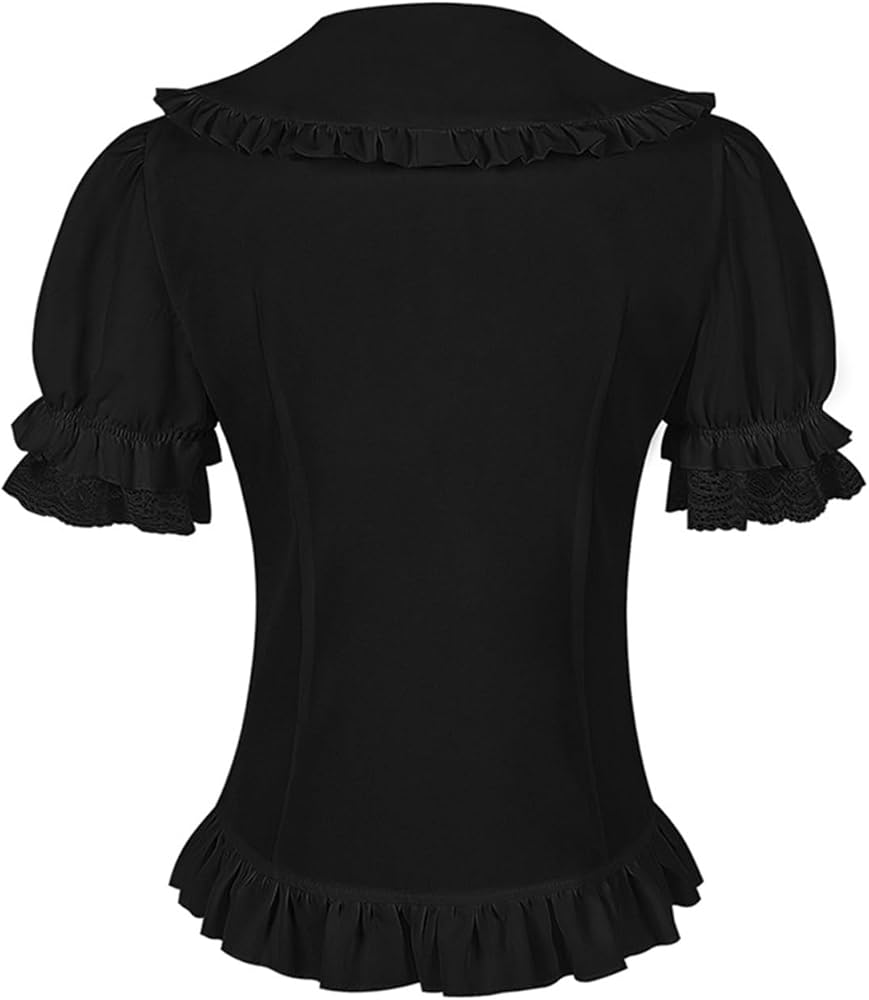 Amazon | [AYBTO] ロリータ ブラウス レディース 半袖 姫袖 フリル 黒