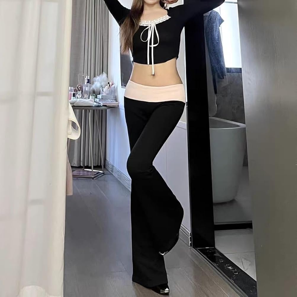 Amazon.com: Y2K Contrast Flare Pants Women Casual Leggings Vintage