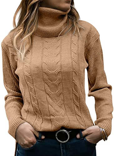 Langwyqu Womens' Turtleneck Long Sleeve Cable Knit Sweaters at