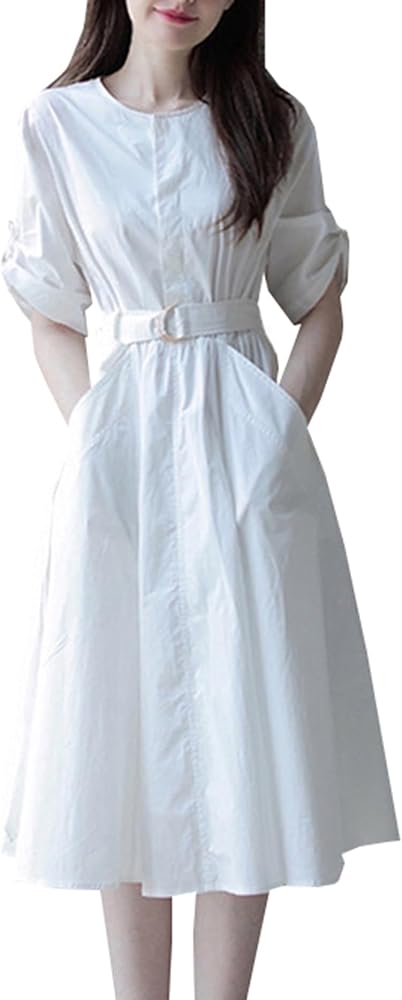 Amazon.co.jp: [NEZIH] 白ワンピース レディース 半袖 夏 ハイウエスト