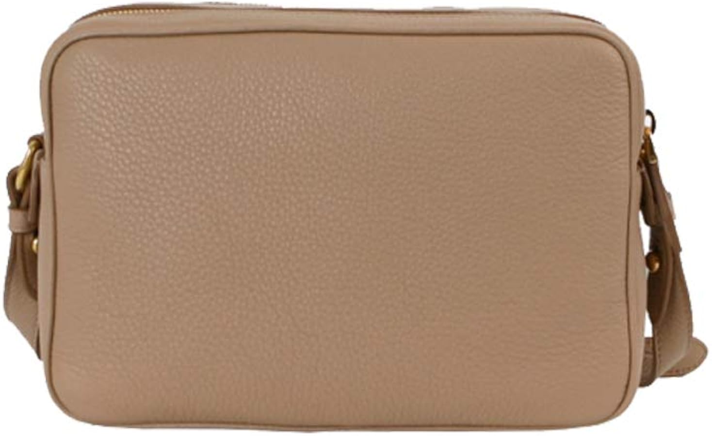 Prada Vitello Phenix Cammeo Beige Leather Double Zip Crossbody Bag