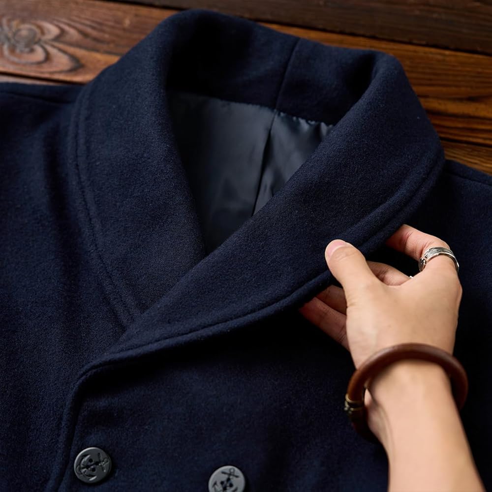 Amazon | [karaku] ダブルブレストショールカラーピーコート ネイビー