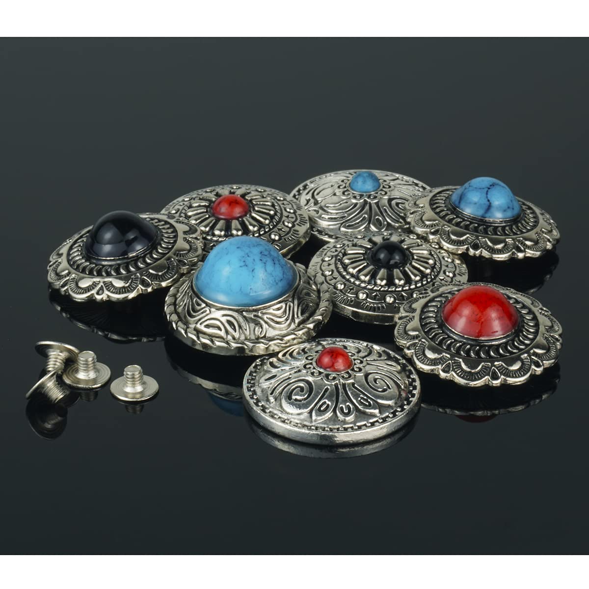 Amazon | コンチョ ボタン 12個セット ターコイズ ネジ式 シルバー