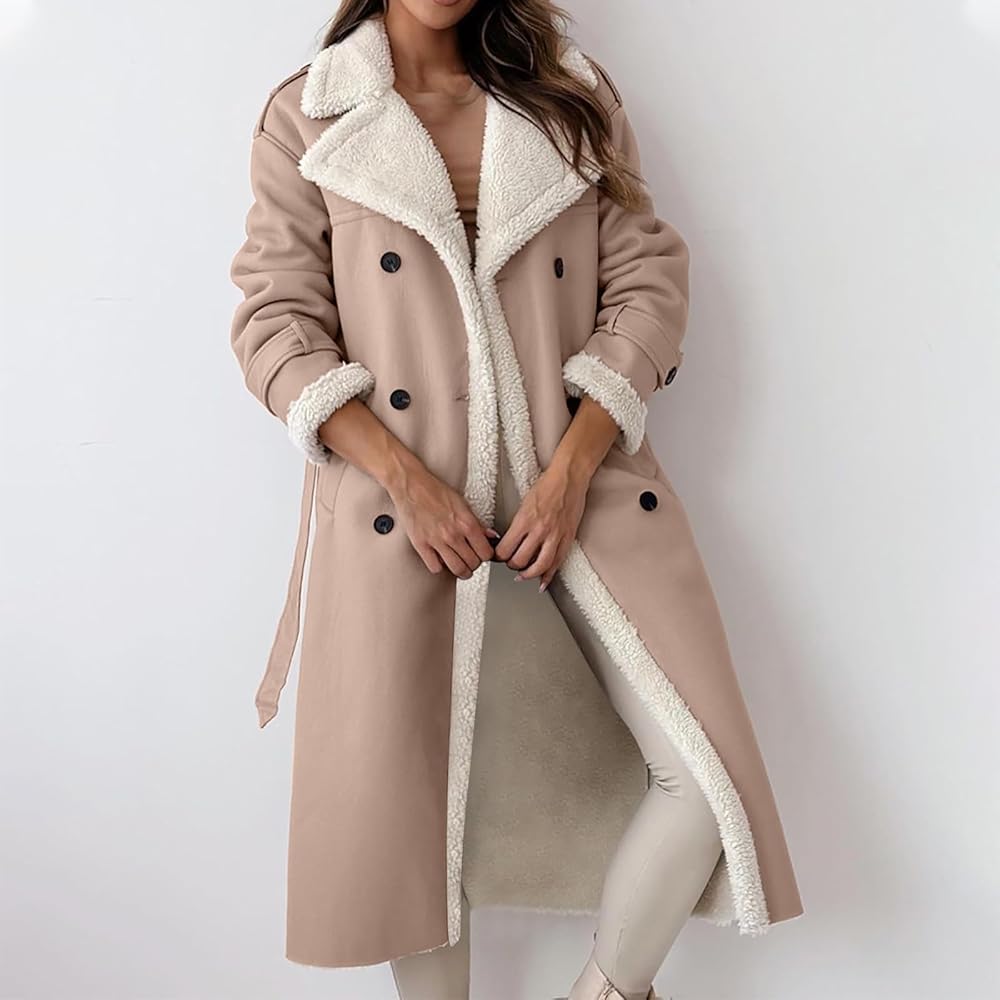 Amazon.com: Trench Coat Women Fleece Sherpa Lined Jacket Notch
