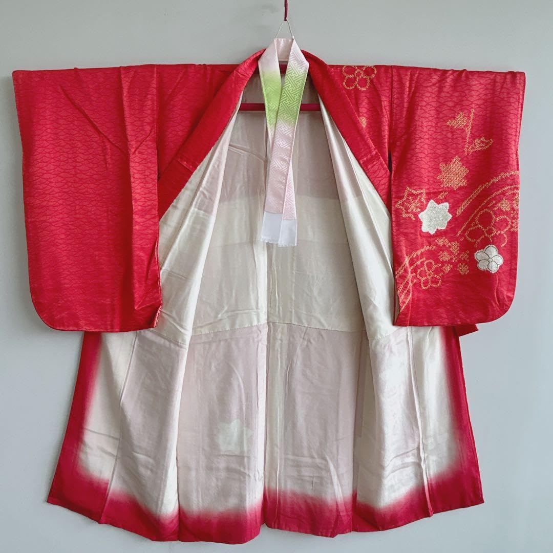 Amazon.co.jp: セット七五三7歳女の子着物＆帯＆簡単半衿＆小物 赤