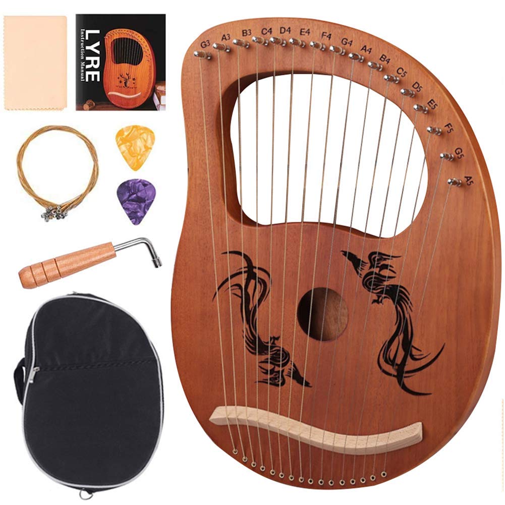 Amazon | ハープ 19弦 ライアー ハープ 木製 竪琴 マホガニーウッド