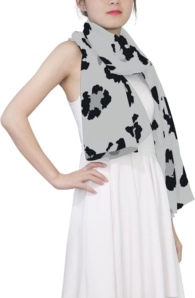 SyXIOP Leopard Print Gray Long silk neck scarf elegantes head