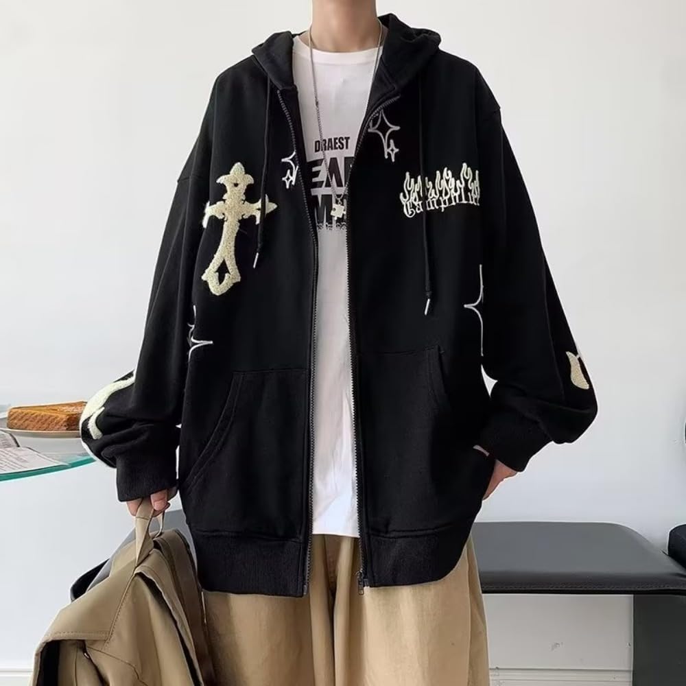 Pokn Y2K Oversized Graphic Zip Up Streetwear Pullover Hoodie