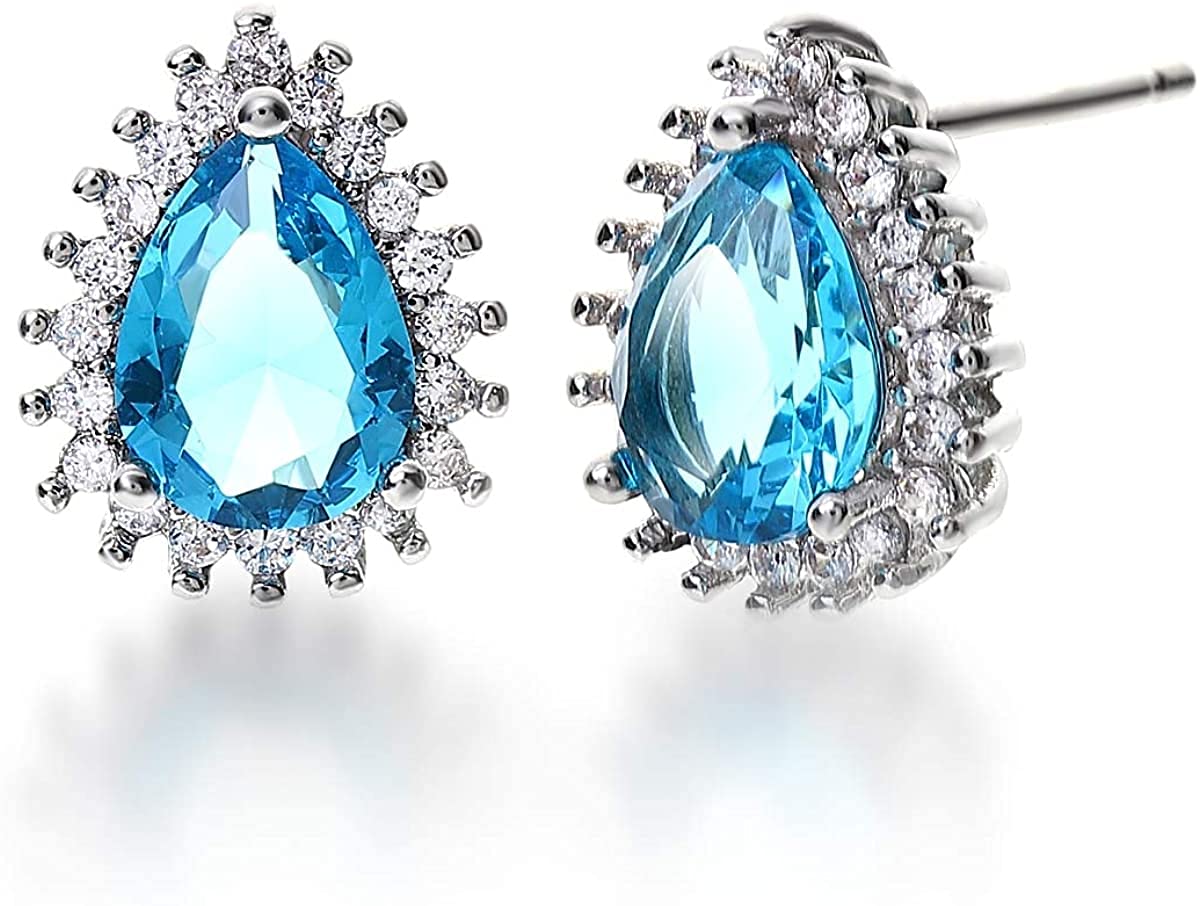 Amazon | アクアマリン ブルー ピアス ティアドロップ 涙型 スタッド
