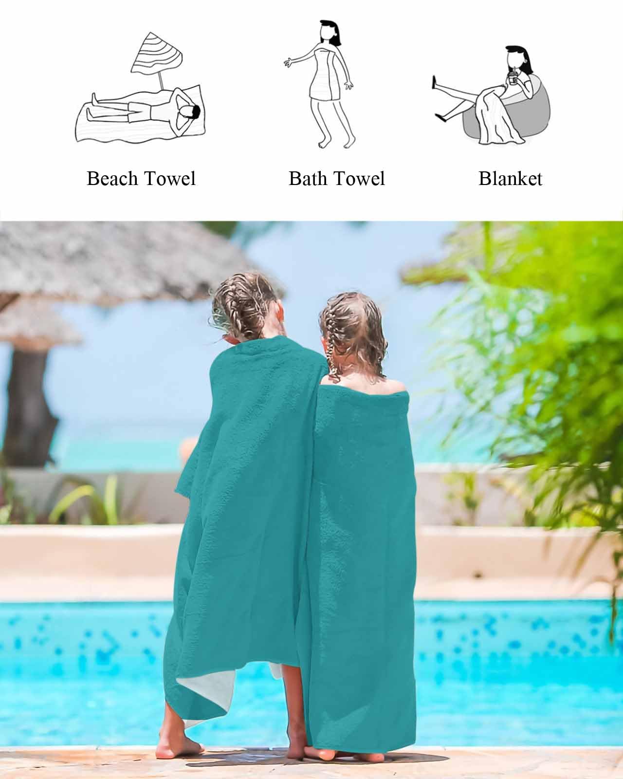 Amazon.com: Beach Towels Teal Blue Bath Pool Towel Solid Color