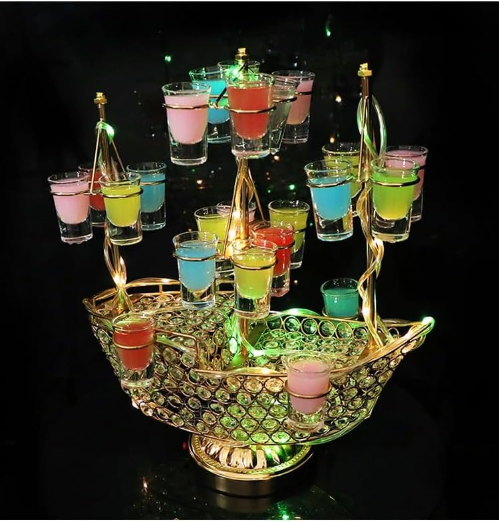 Amazon｜テキーラ 船 25MLのワイングラス24個付き テキーラ観覧車 LED