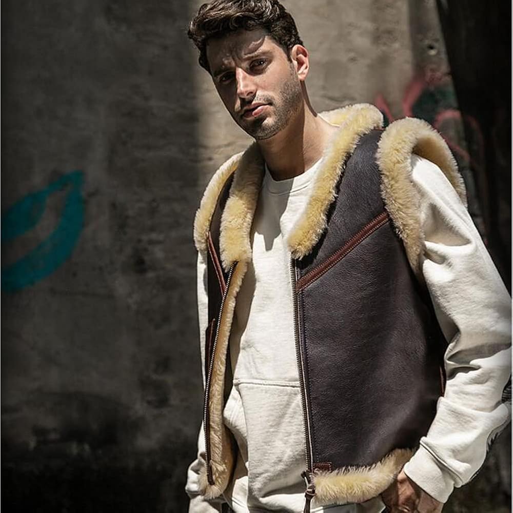 Amazon | [Denny&Dora] メンズ ムートン ベスト C3 フライト ベスト